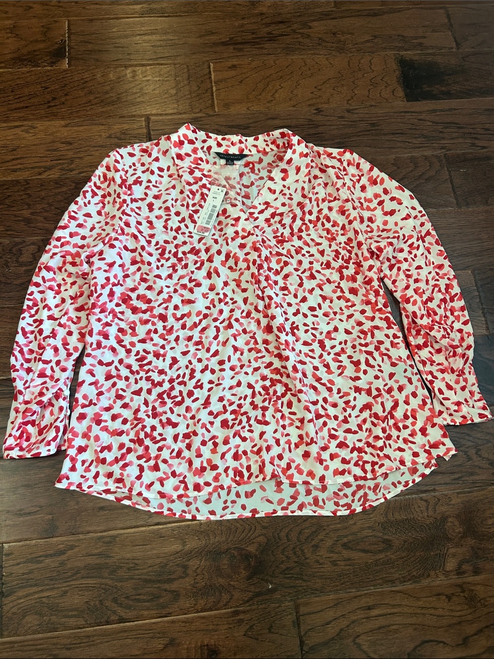 NEW Investments Red Print Long-Sleeve Sheer Blouse